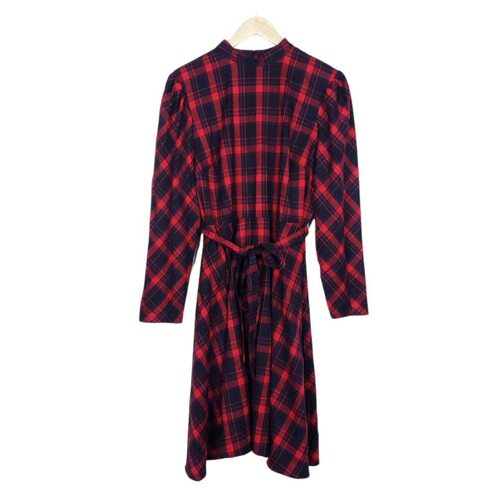 Eloquii Womens Dress 14 Red Black Plaid Tartan Fit and Flare Long Sleeves Zip Up